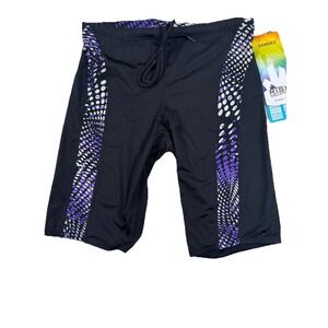 New RISE AQUATICS Blk Sandies Splice Poly Race Jammer Swim Suit Shorts sz 30